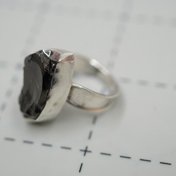 Natural Shungite Ring 925 Sterling Silver Freeform Bezel set Handmade Ring 7 - Picture 7 of 14